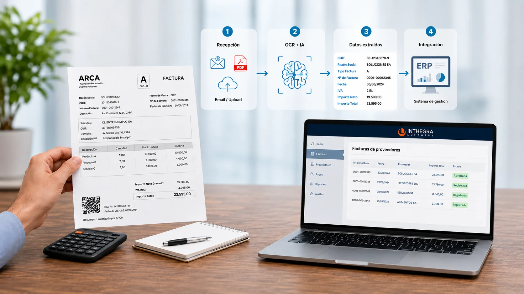 Lector de facturas con IA: recepción, OCR, extracción de datos e integración automática con el sistema de gestión — Inthegra Software